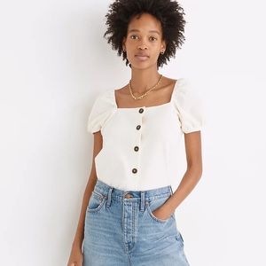 Jacquard Square-Neck Puff-Sleeve Top